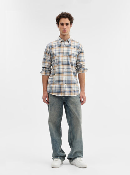Blue Checked Slim Fit Casual Shirt | JadeBlue