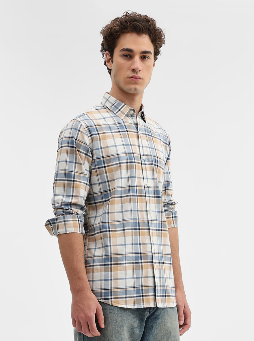 Blue Checked Slim Fit Casual Shirt | JadeBlue