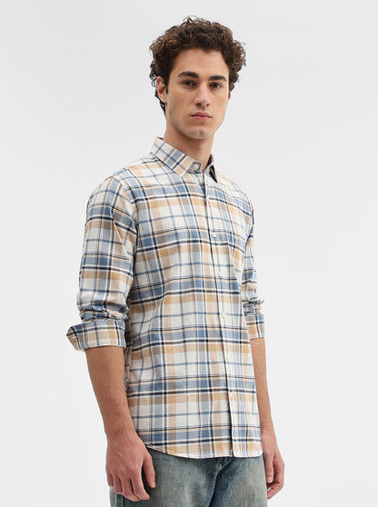 Blue Checked Slim Fit Casual Shirt | JadeBlue