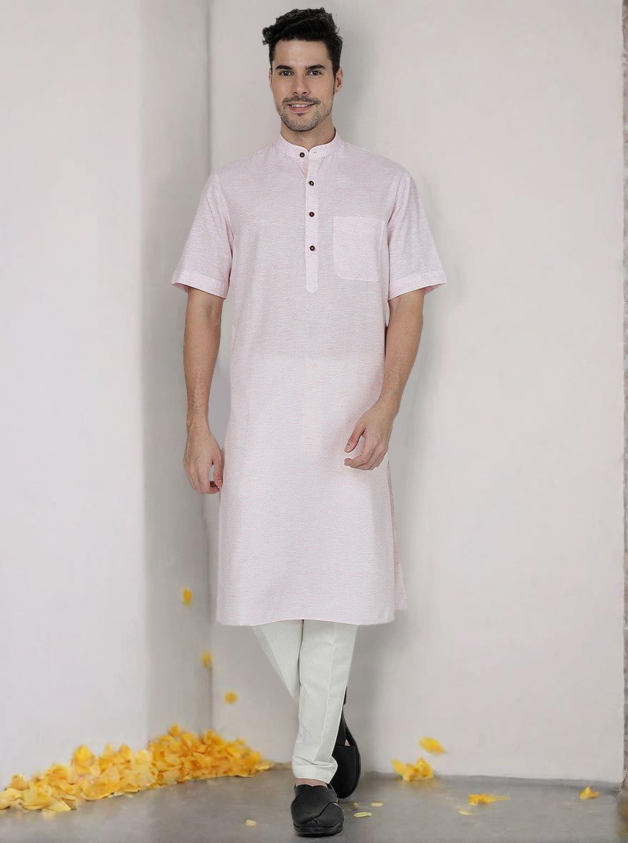 Light Pink Solid Regular Fit Modi Kurta | JadeBlue