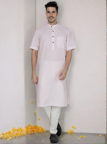 Light Pink Solid Regular Fit Modi Kurta | JadeBlue