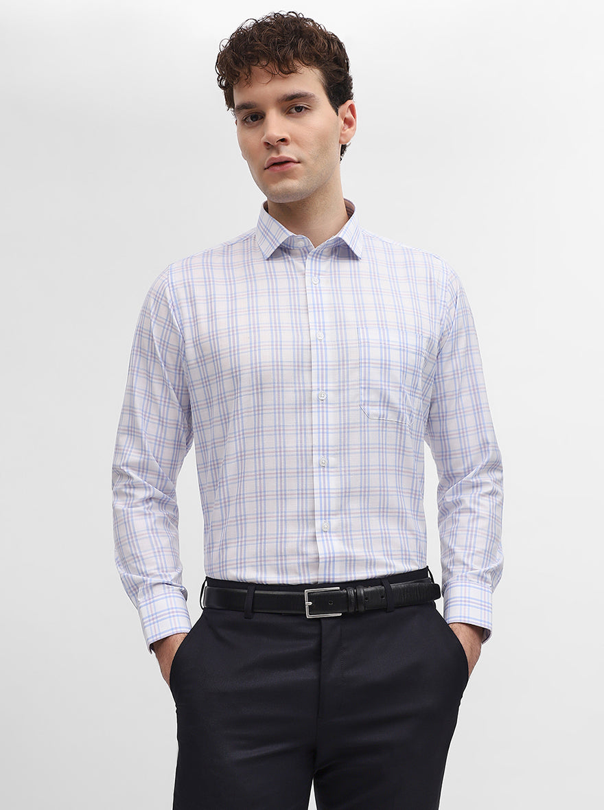 White & Blue Checked Slim Fit Formal Shirt | Greenfibre