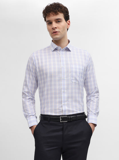 White & Blue Checked Slim Fit Formal Shirt | Greenfibre