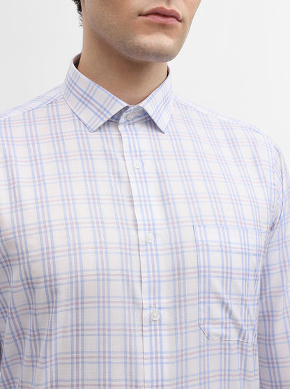 White & Blue Checked Slim Fit Formal Shirt | Greenfibre