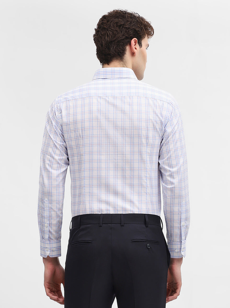 White & Blue Checked Slim Fit Formal Shirt | Greenfibre