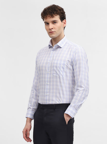 White & Blue Checked Slim Fit Formal Shirt | Greenfibre