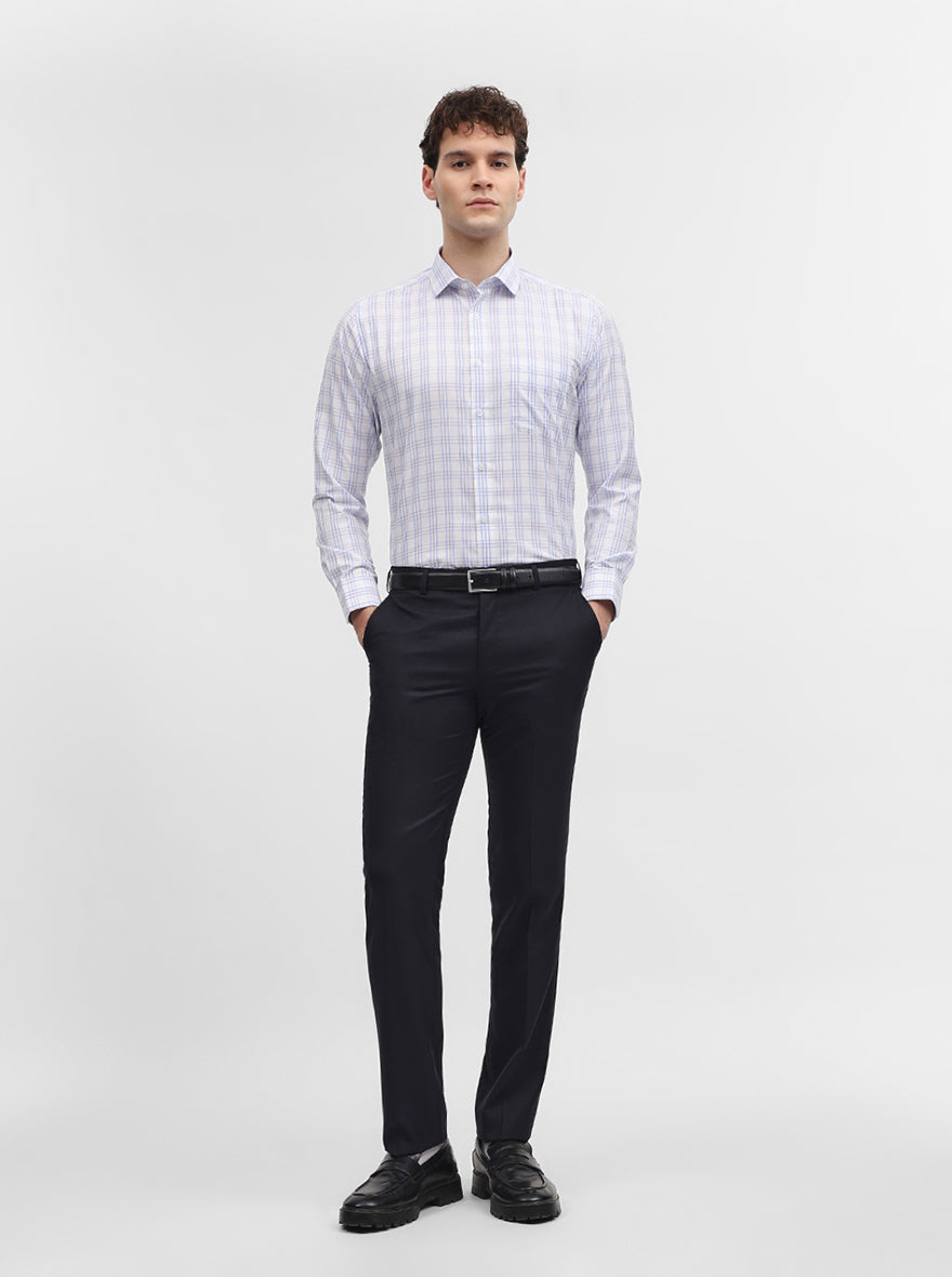 White & Blue Checked Slim Fit Formal Shirt | Greenfibre