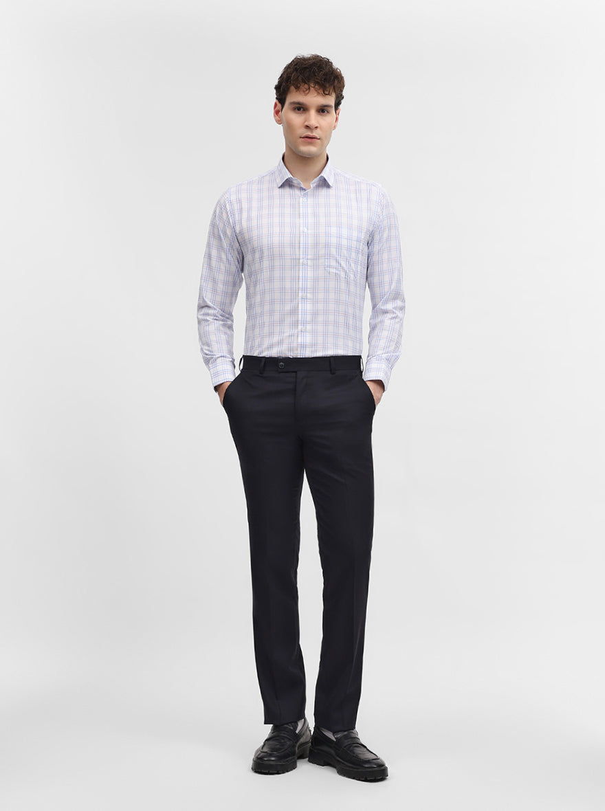 White & Blue Checked Slim Fit Formal Shirt | Greenfibre