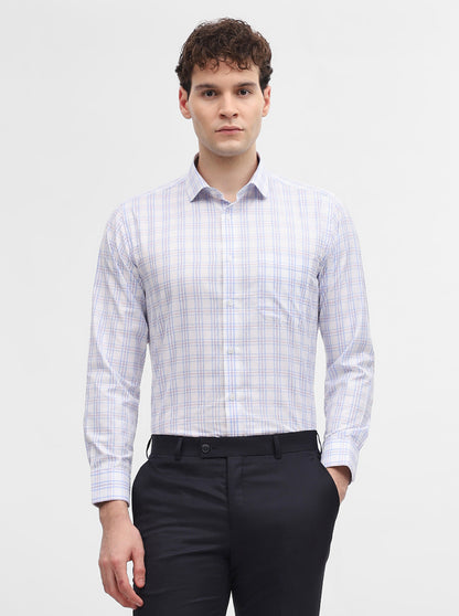 White & Blue Checked Slim Fit Formal Shirt | Greenfibre