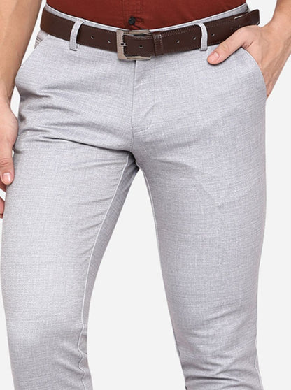 Light Grey Solid Slim Fit Club Wear Trouser | JB Studio