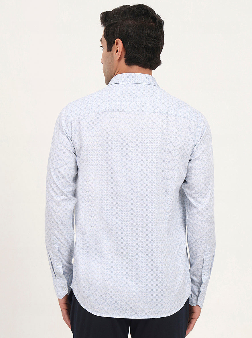 Light Blue Printed Slim Fit Semi Casual Shirt | JadeBlue