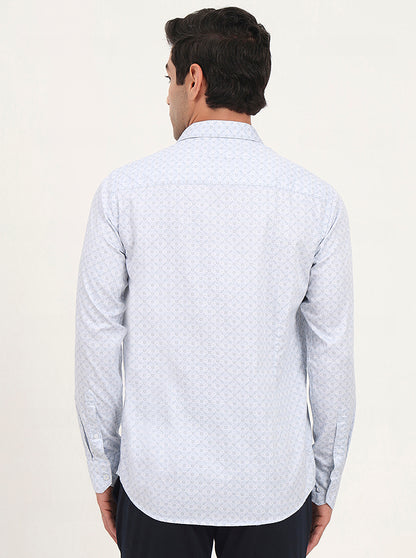 Light Blue Printed Slim Fit Semi Casual Shirt | JadeBlue
