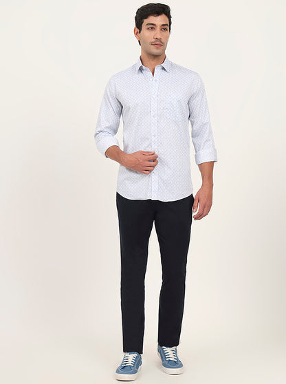 Light Blue Printed Slim Fit Semi Casual Shirt | JadeBlue