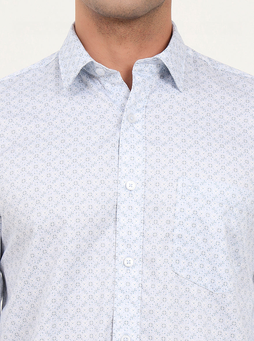 Light Blue Printed Slim Fit Semi Casual Shirt | JadeBlue