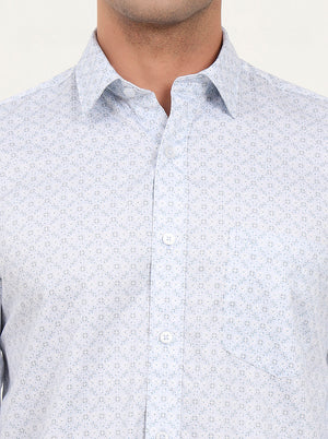 Light Blue Printed Slim Fit Semi Casual Shirt | JadeBlue