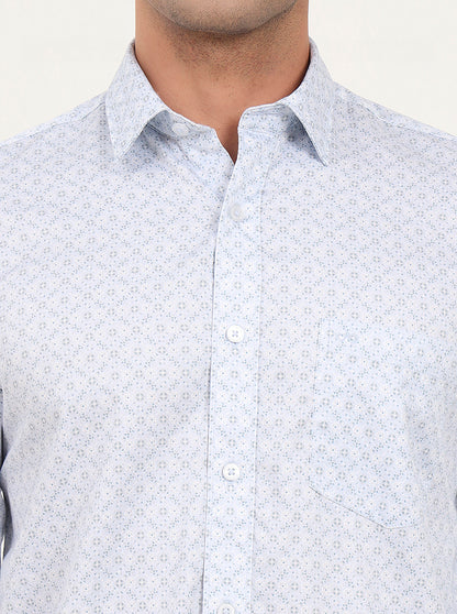 Light Blue Printed Slim Fit Semi Casual Shirt | JadeBlue