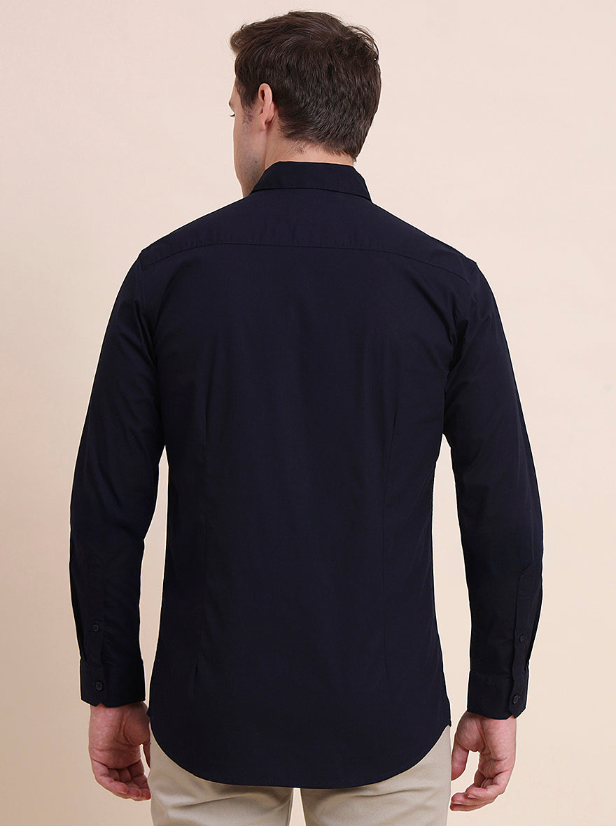 Navy Blue Solid Slim Fit Casual Shirt | JadeBlue