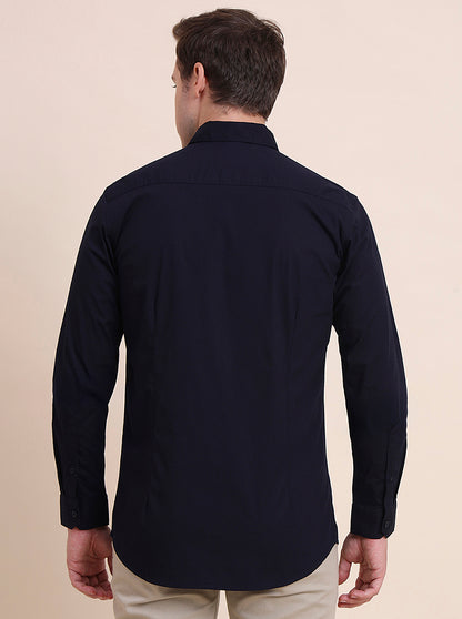 Navy Blue Solid Slim Fit Casual Shirt | JadeBlue
