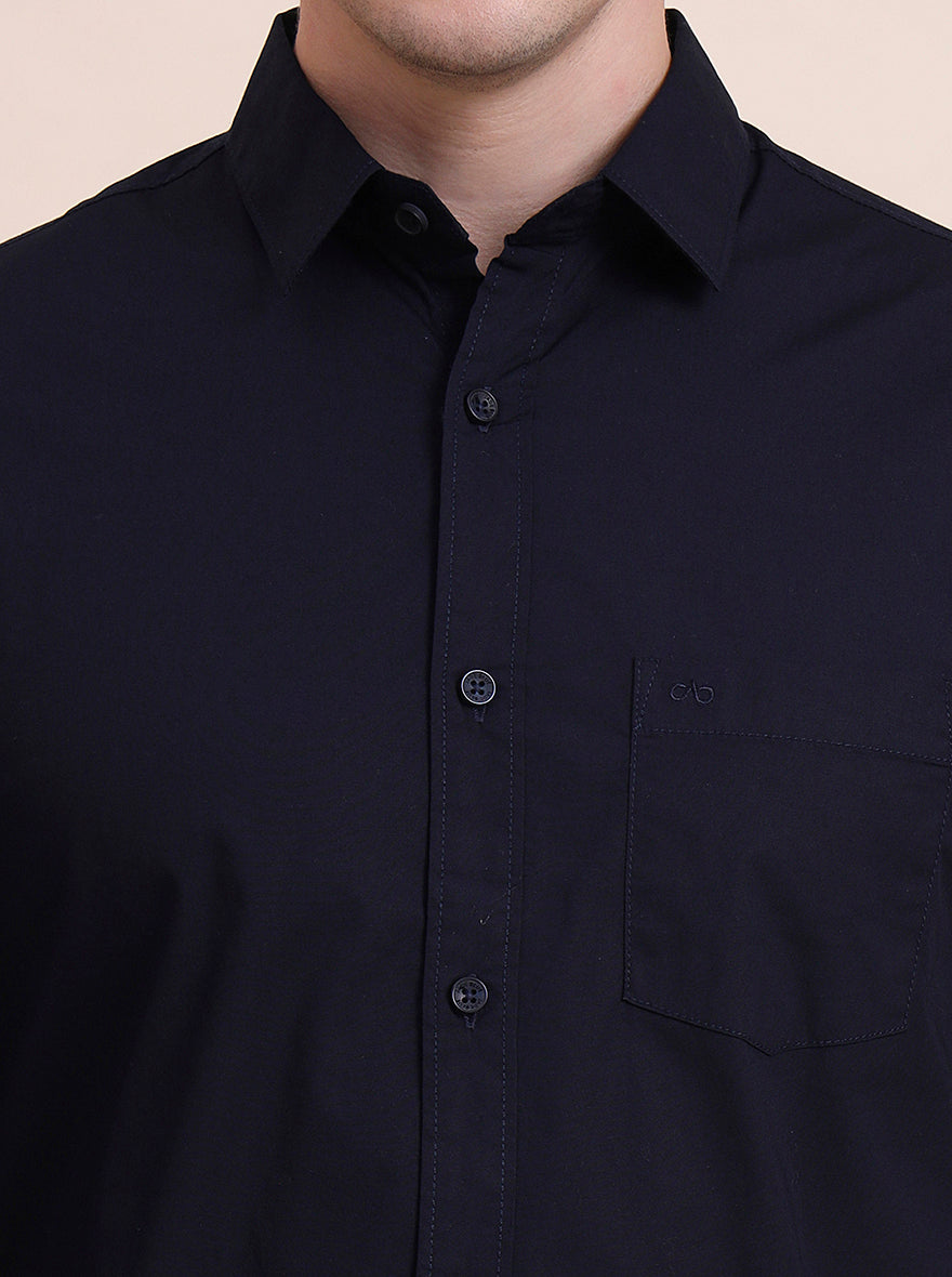 Navy Blue Solid Slim Fit Casual Shirt | JadeBlue