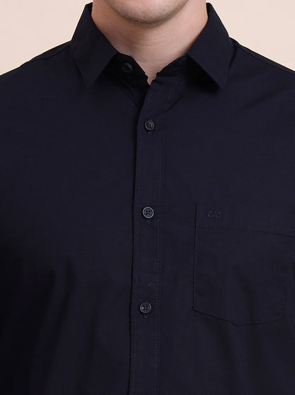 Navy Blue Solid Slim Fit Casual Shirt | JadeBlue