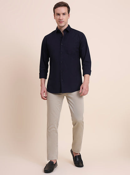 Navy Blue Solid Slim Fit Casual Shirt | JadeBlue