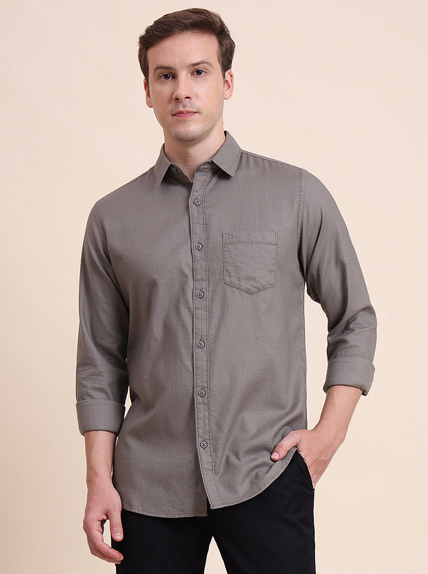 Grey Solid Slim Fit Casual Shirt | JadeBlue