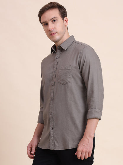 Grey Solid Slim Fit Casual Shirt | JadeBlue