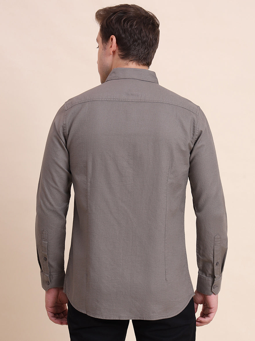 Grey Solid Slim Fit Casual Shirt | JadeBlue
