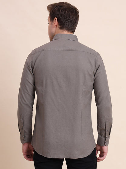 Grey Solid Slim Fit Casual Shirt | JadeBlue