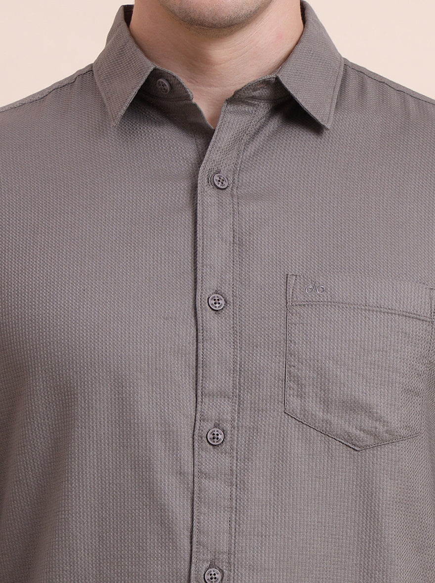 Grey Solid Slim Fit Casual Shirt | JadeBlue