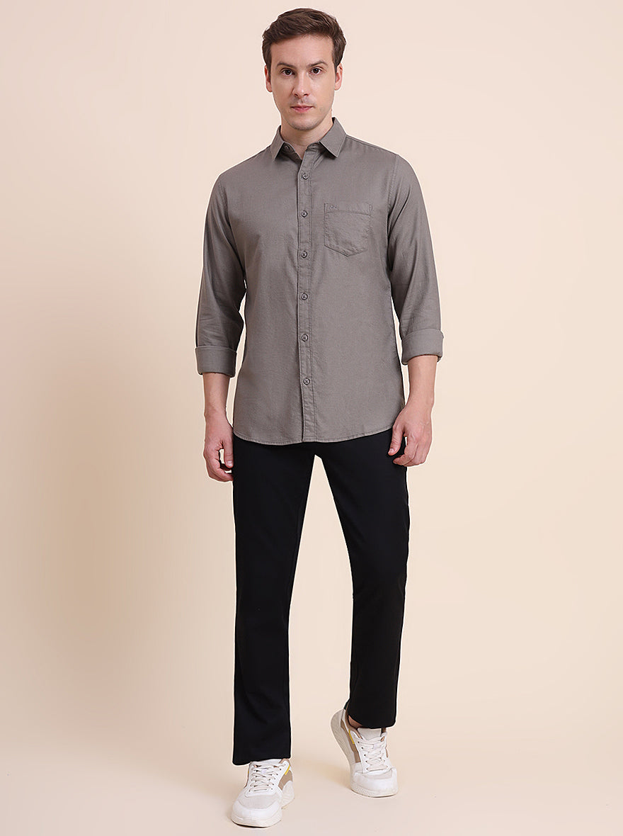 Grey Solid Slim Fit Casual Shirt | JadeBlue