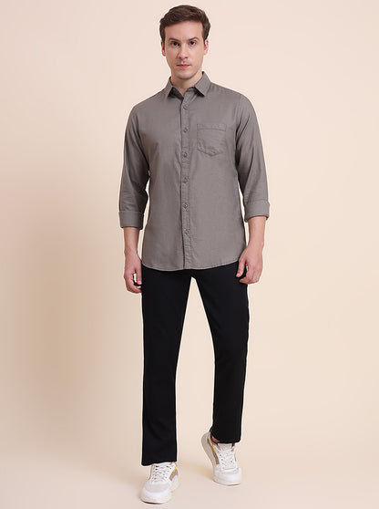 Grey Solid Slim Fit Casual Shirt | JadeBlue