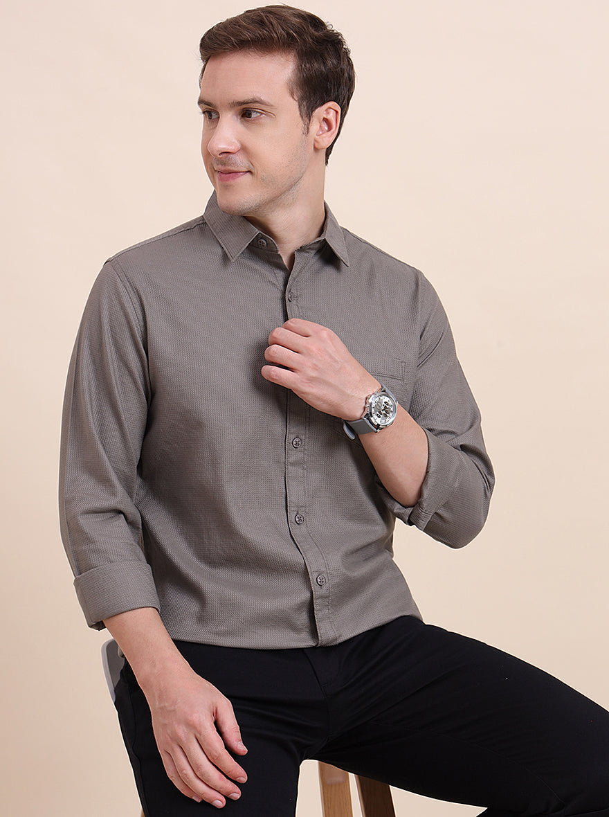 Grey Solid Slim Fit Casual Shirt | JadeBlue