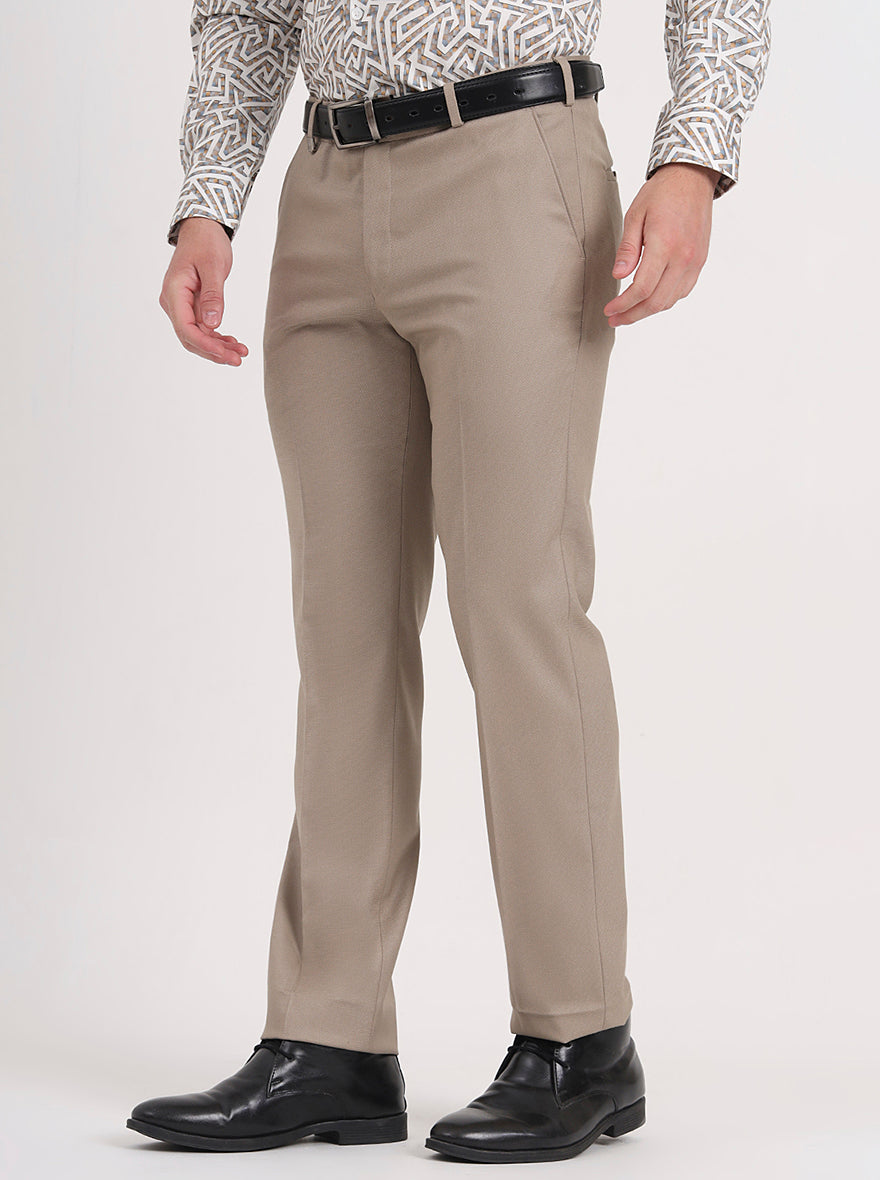 Fawn Solid Slim Fit Formal Trouser | JB Studio