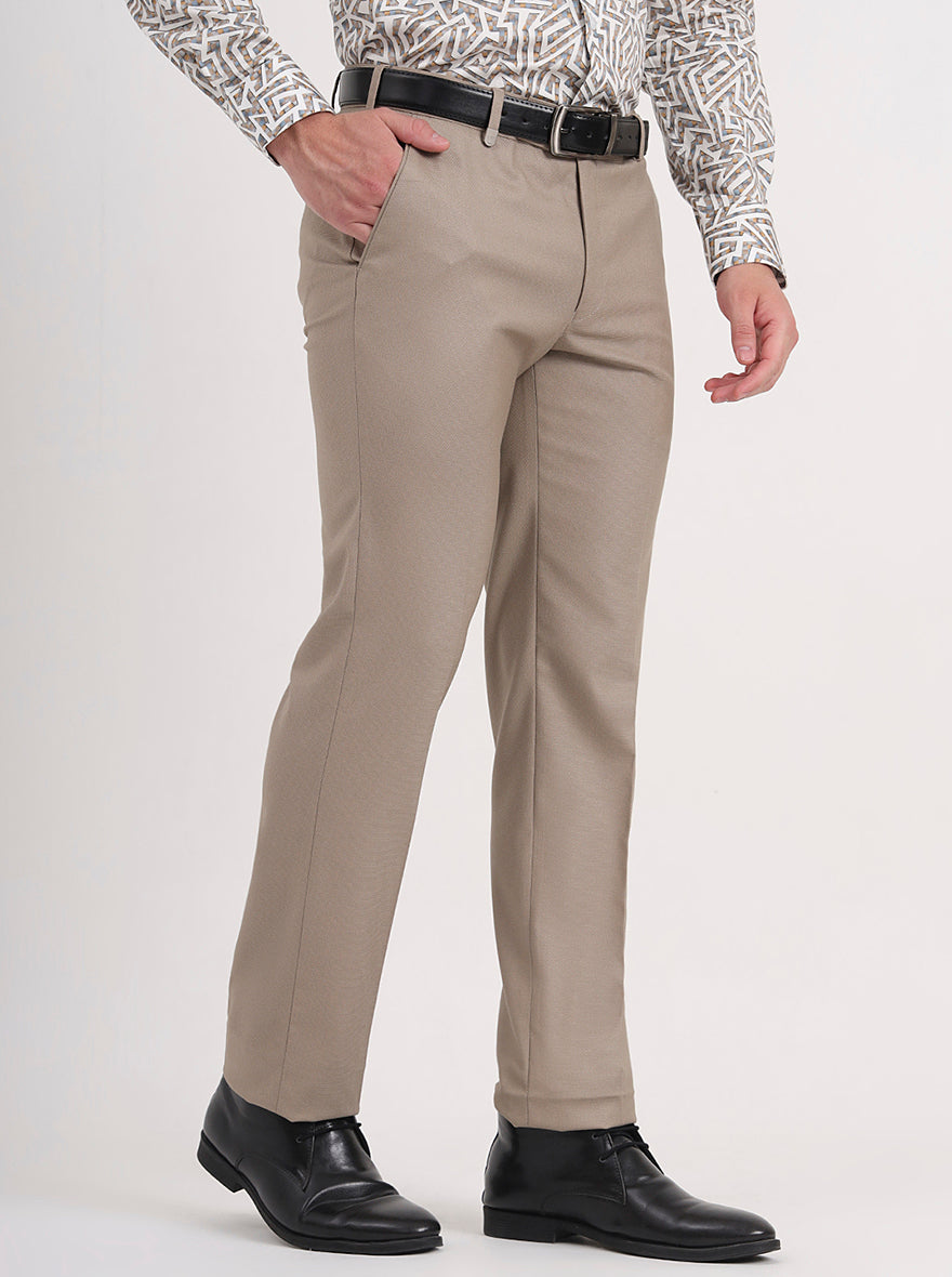 Fawn Solid Slim Fit Formal Trouser | JB Studio
