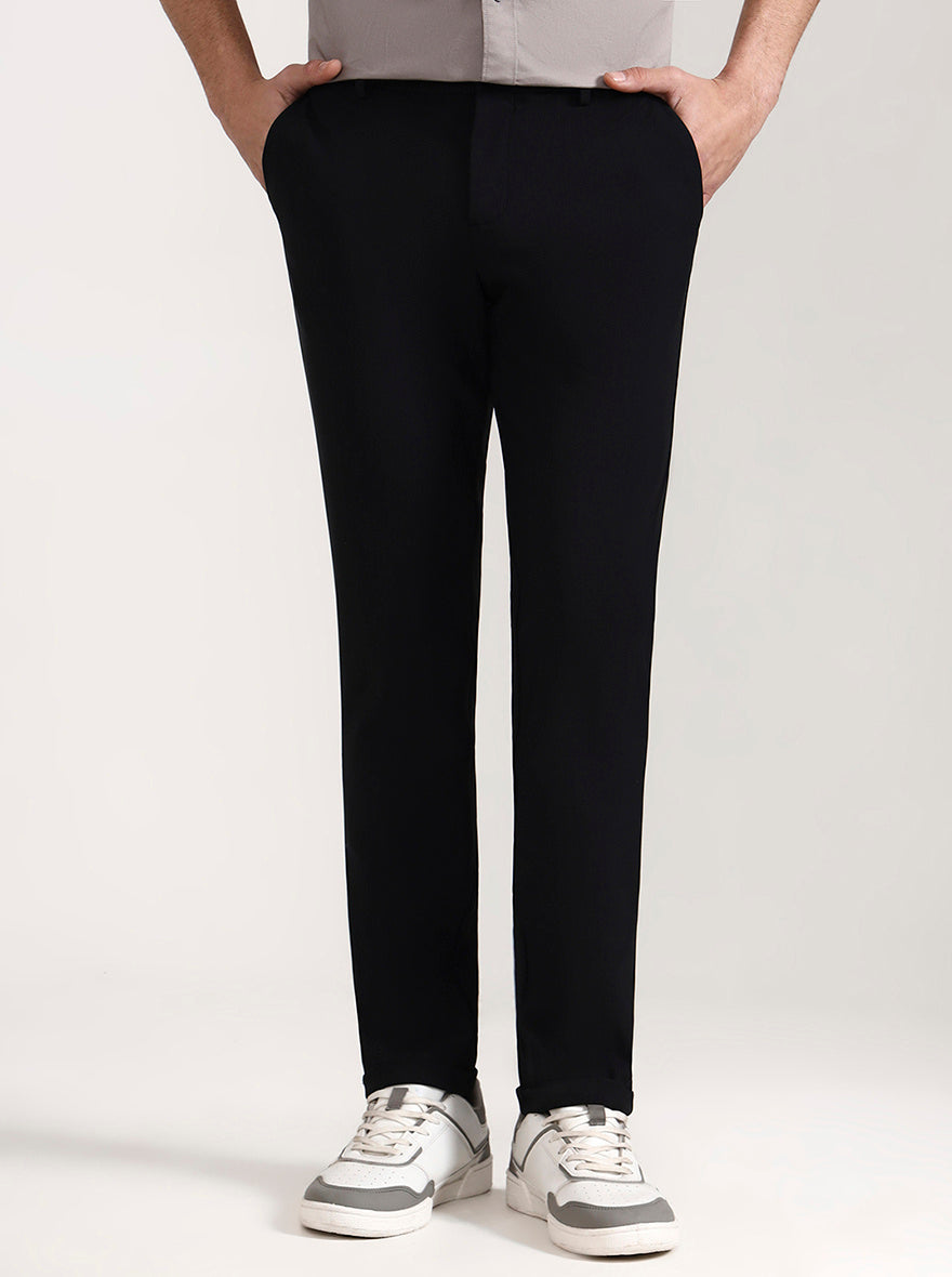 Black Solid Venice Fit Casual Trouser | JadeBlue