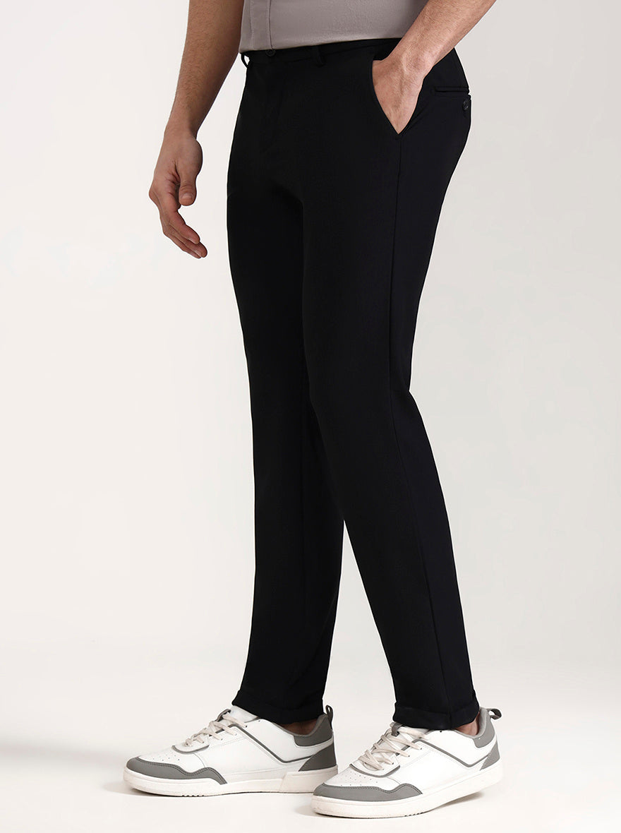 Black Solid Venice Fit Casual Trouser | JadeBlue