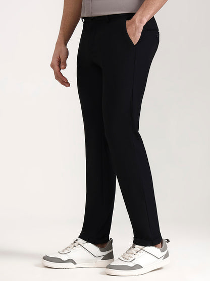 Black Solid Venice Fit Casual Trouser | JadeBlue