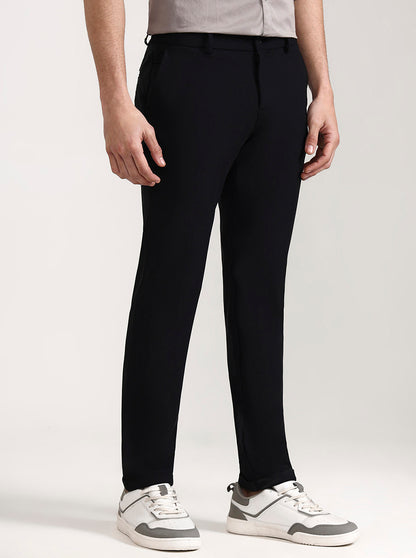Black Solid Venice Fit Casual Trouser | JadeBlue