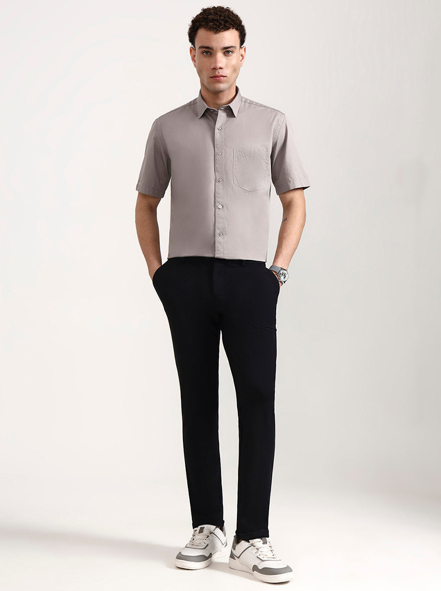 Black Solid Venice Fit Casual Trouser | JadeBlue