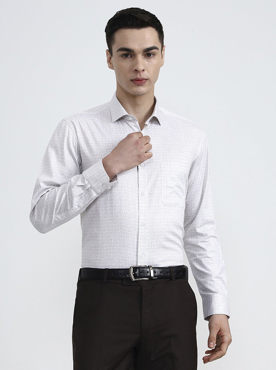 Cream Printed Slim Fit Formal Shirt | Greenfibre