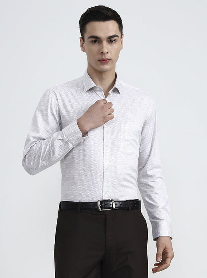 Cream Printed Slim Fit Formal Shirt | Greenfibre