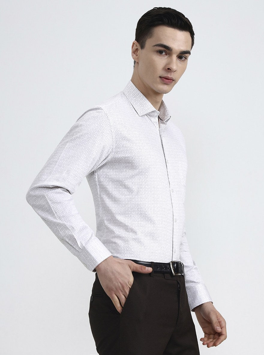 Cream Printed Slim Fit Formal Shirt | Greenfibre
