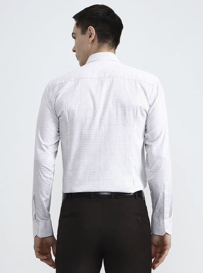 Cream Printed Slim Fit Formal Shirt | Greenfibre