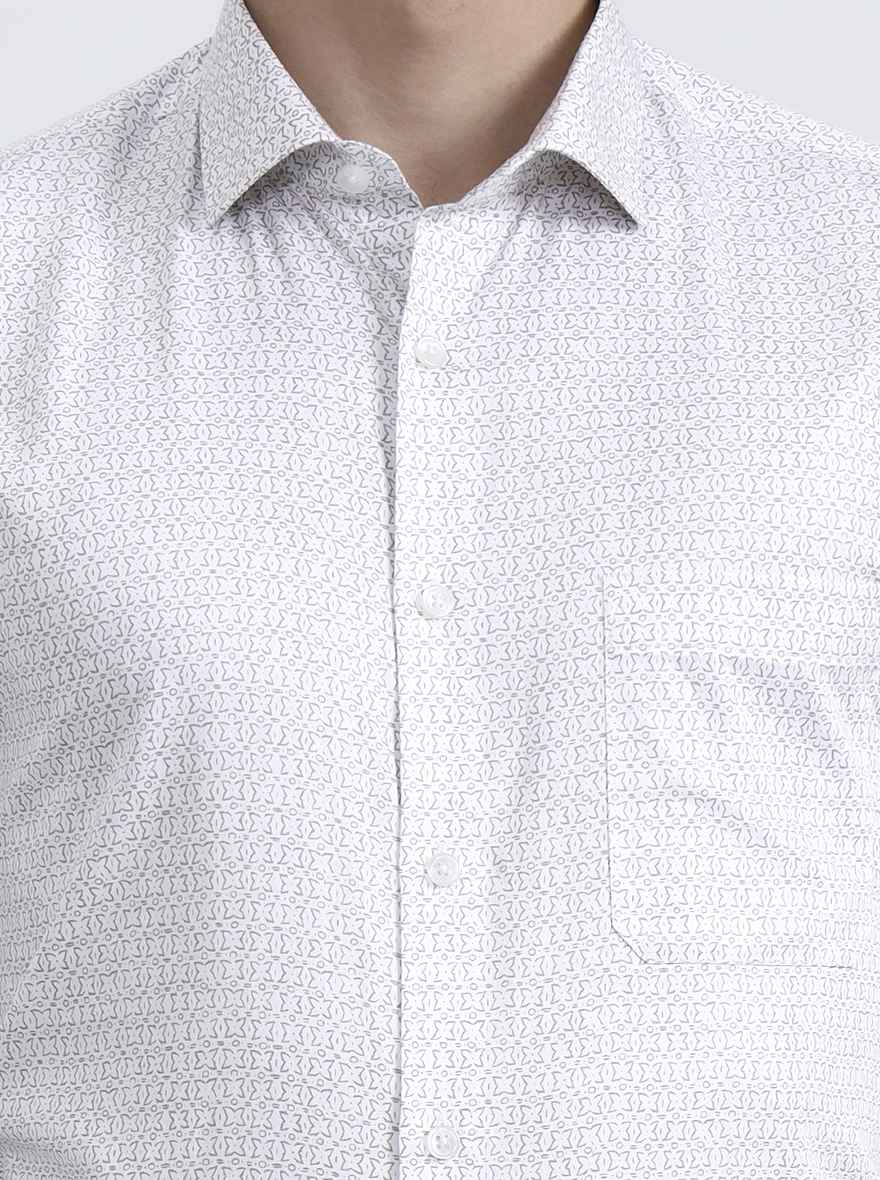 Cream Printed Slim Fit Formal Shirt | Greenfibre