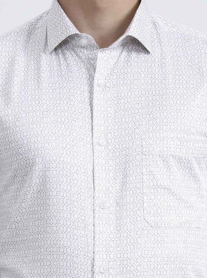 Cream Printed Slim Fit Formal Shirt | Greenfibre