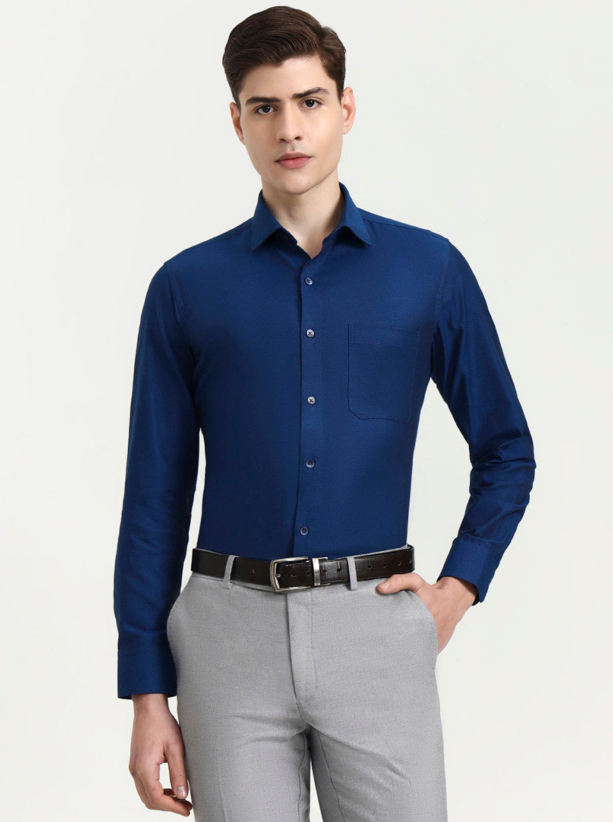 Royal Blue Solid Regular Fit Formal Shirt | JadeBlue