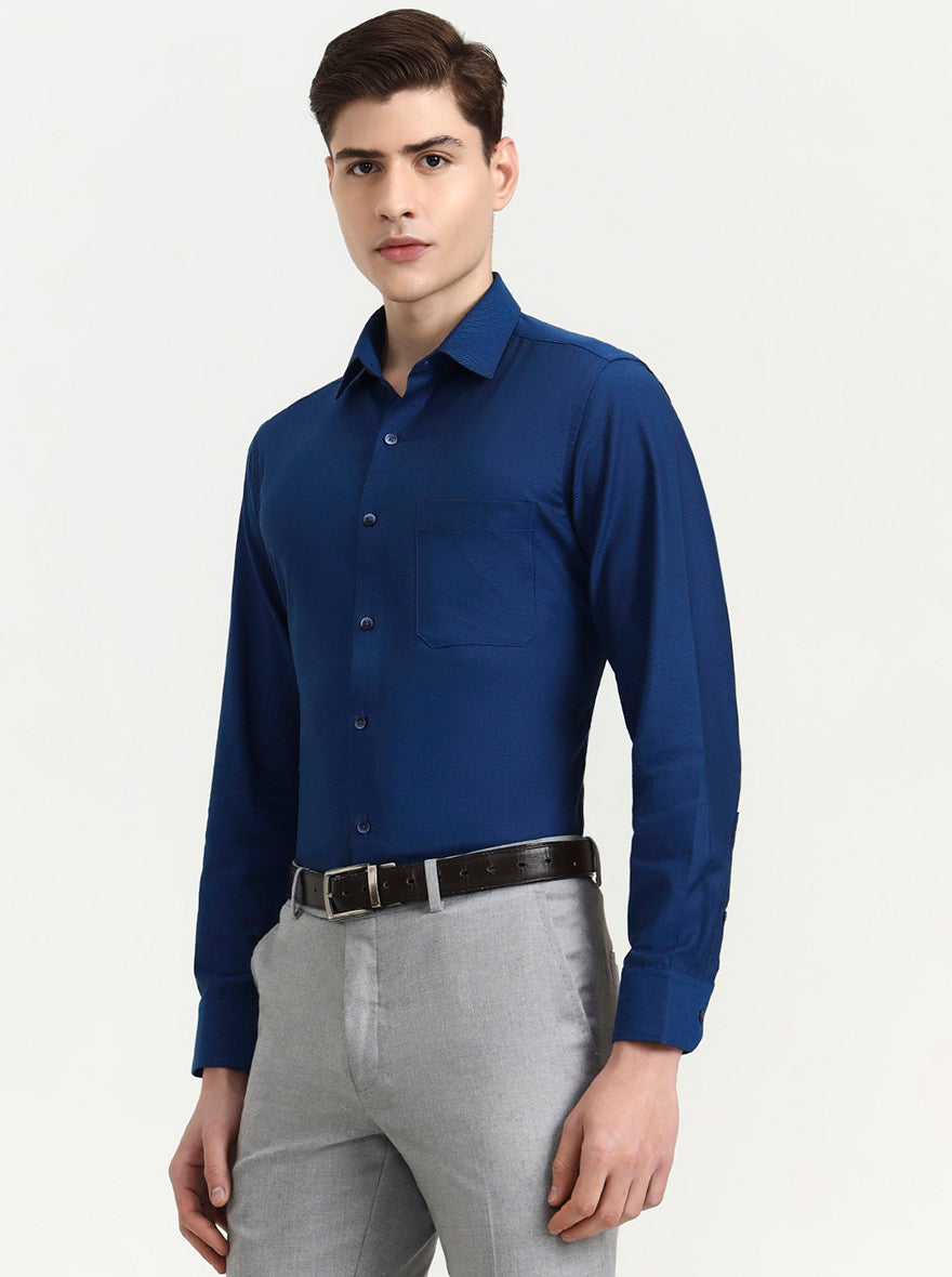 Royal Blue Solid Regular Fit Formal Shirt | JadeBlue