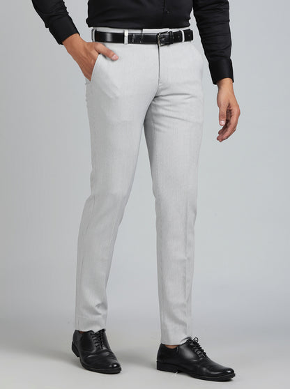 Light Grey Solid Super Slim Fit Formal Trouser | JB Studio