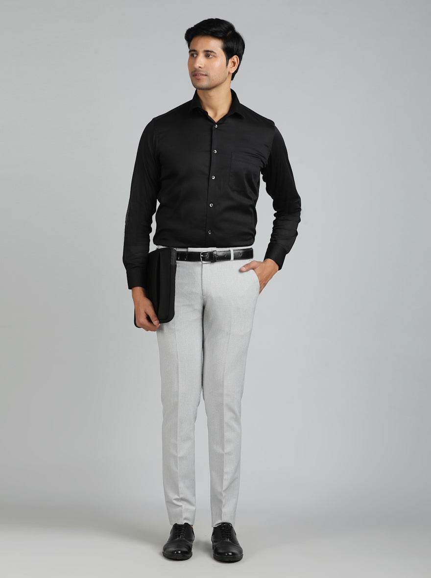 Light Grey Solid Super Slim Fit Formal Trouser | JB Studio
